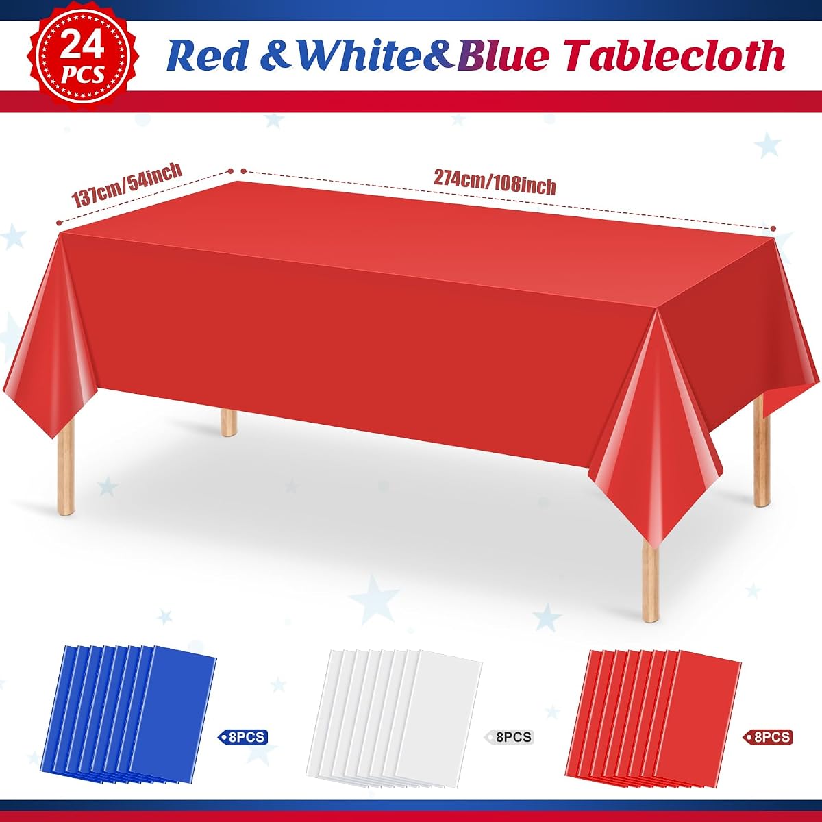 4th of July Red and White Rectangle Tablecloth, 54 x 108 inch, 24 pack view 2