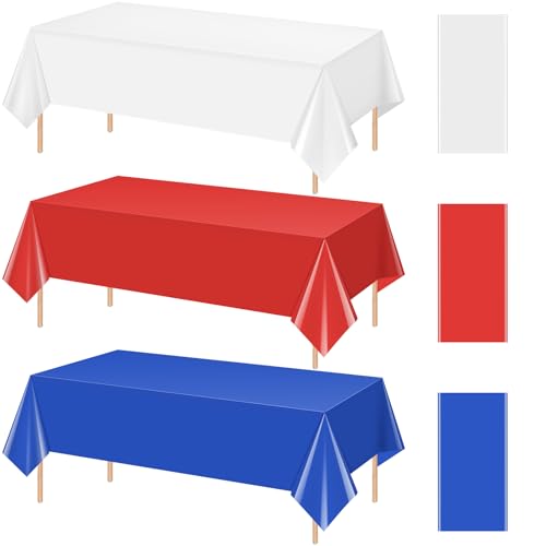 4th of July Red and White Rectangle Tablecloth, 54 x 108 inch, 3 pack
