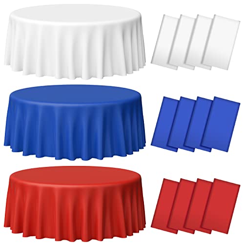 4th of July Red and White Round Tablecloth, 84 inch round, 12 pack