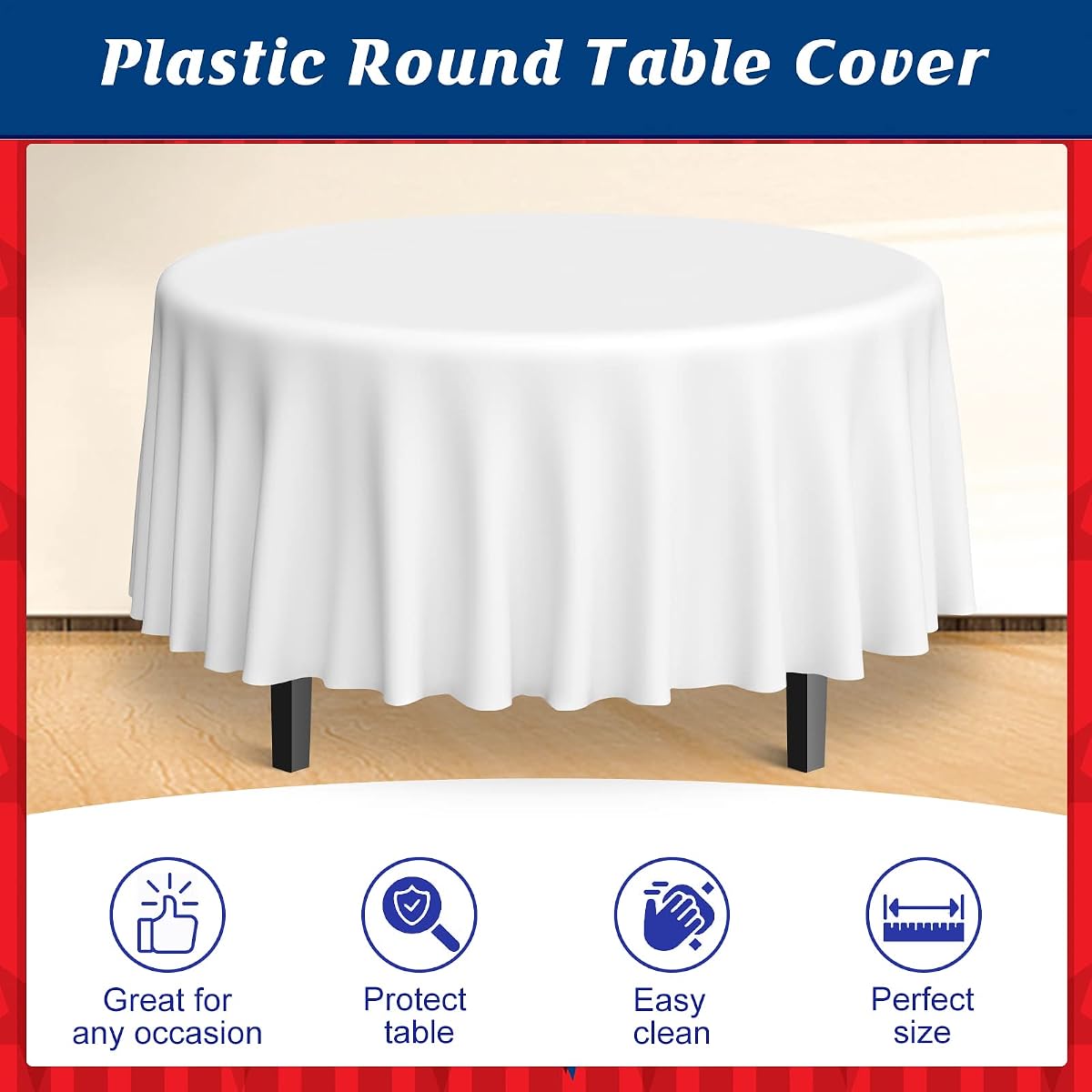 4th of July Red and White Round Tablecloth, 84 inch round, 12 pack view 4