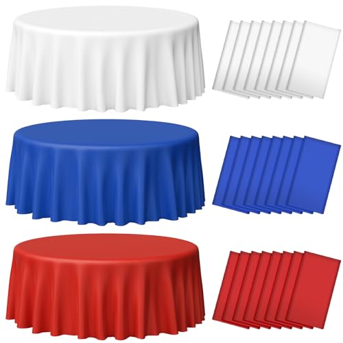 4th of July Red and White Round Tablecloth, 84 inch round, 24 pack