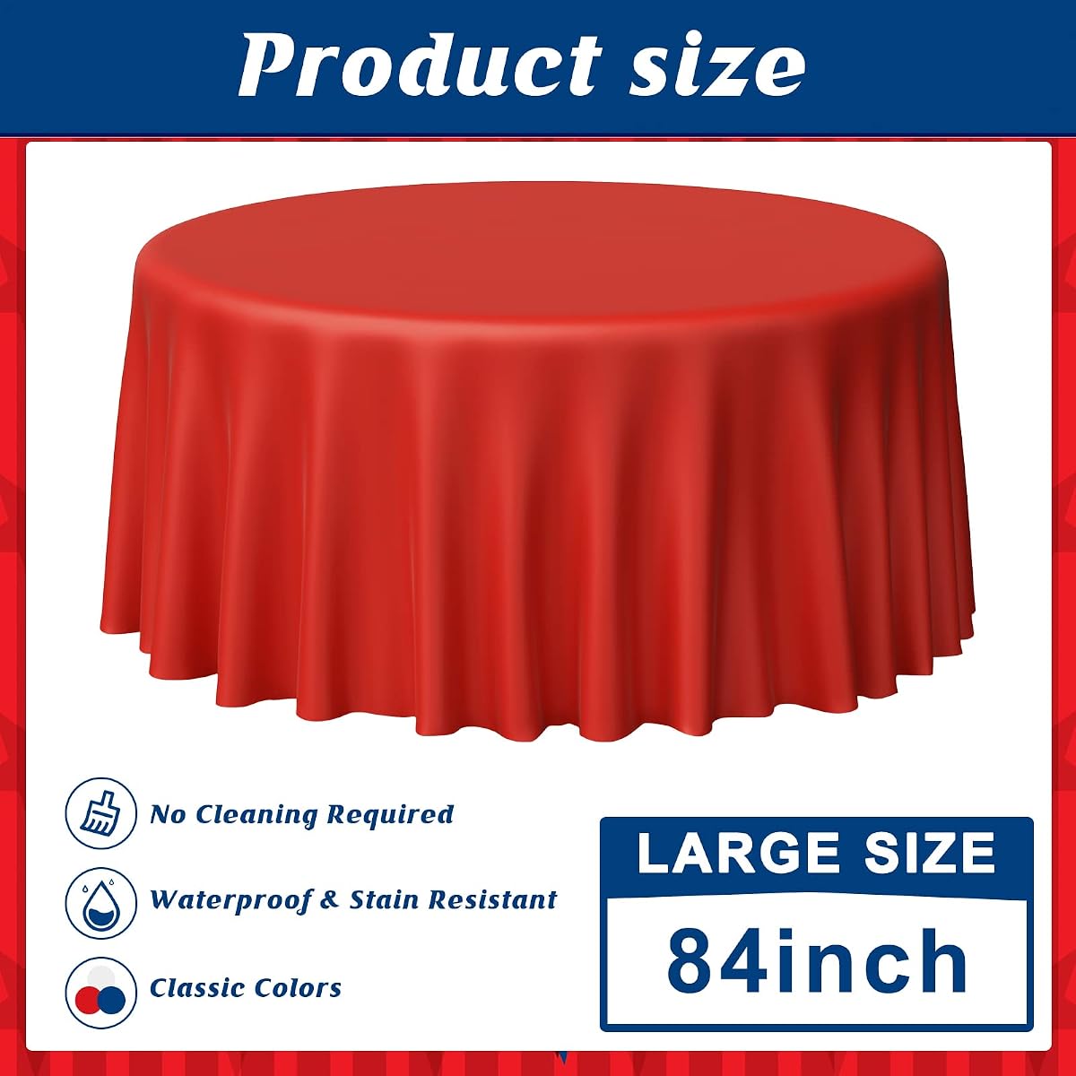 4th of July Red and White Round Tablecloth, 84 inch round, 24 pack view 2