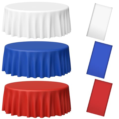 4th of July Red and White Round Tablecloth, 84 inch round, 3 pack