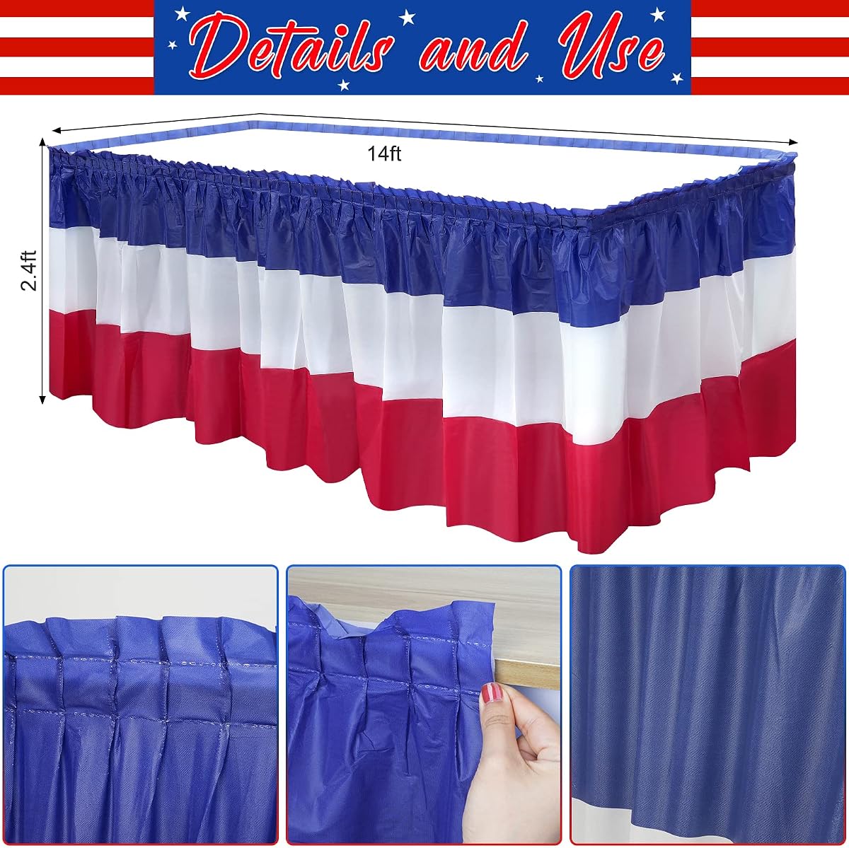 4th of July Red and White Table Skirts, 1 pack view 2