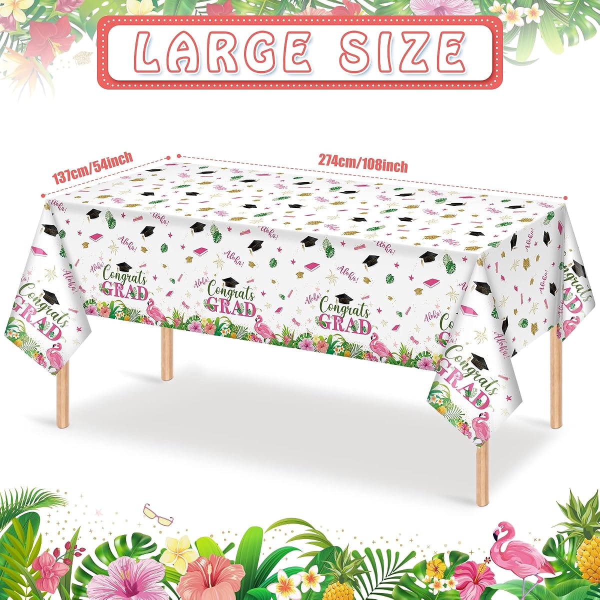 Aloha Rectangle Tablecloth, 54 x 108 inch, 6 pack view 2