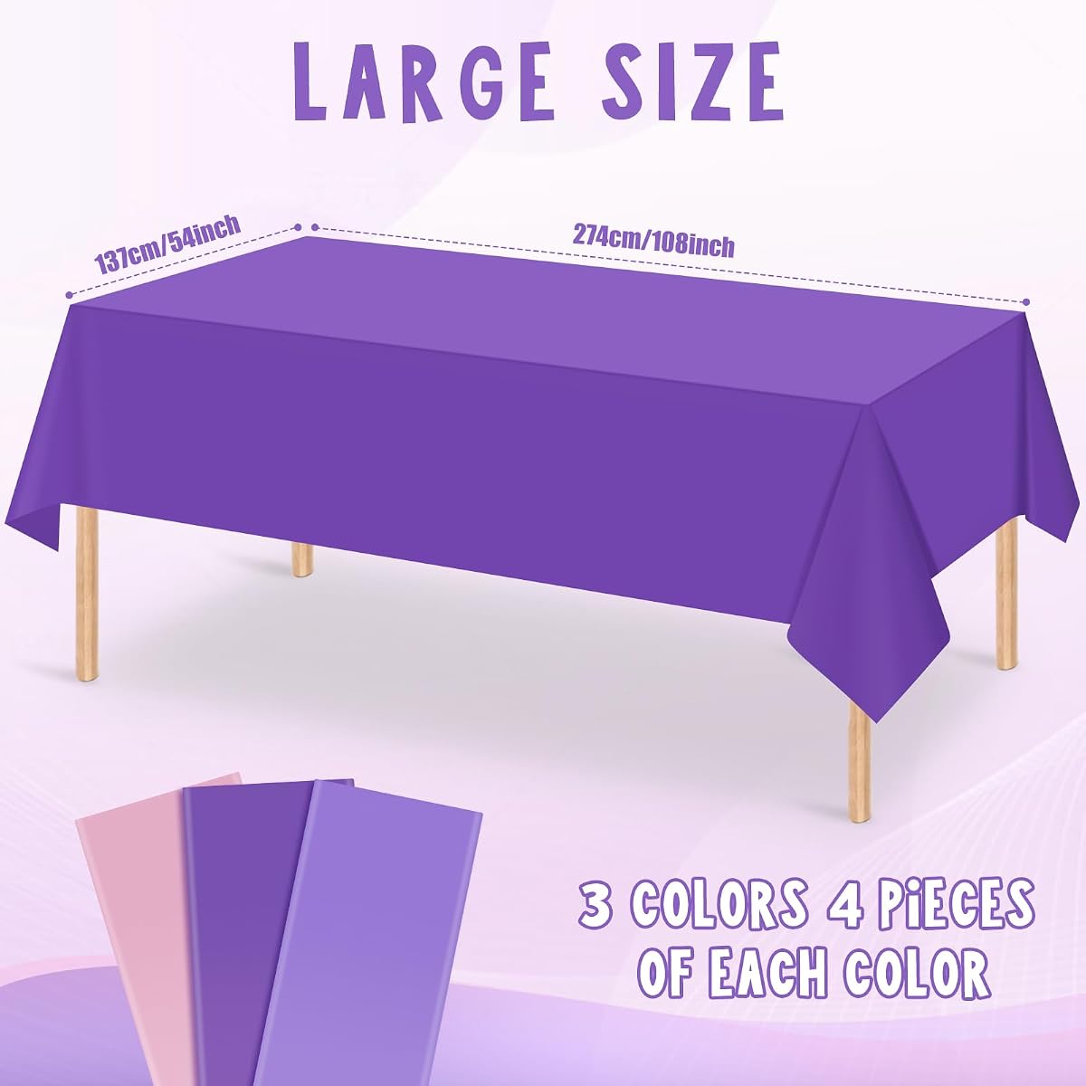 Assorted Color and Purple Rectangle Tablecloth, 54 x 108 inch, 12 pack view 2
