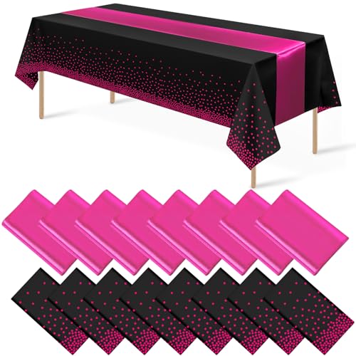 Baby Shower Black and Pink Tablecloth and Runner Set, 16 pack