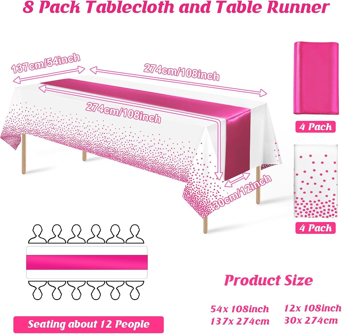 Baby Shower White and Pink Tablecloth and Runner Set, 54 x 108 inch, 8 pack view 2