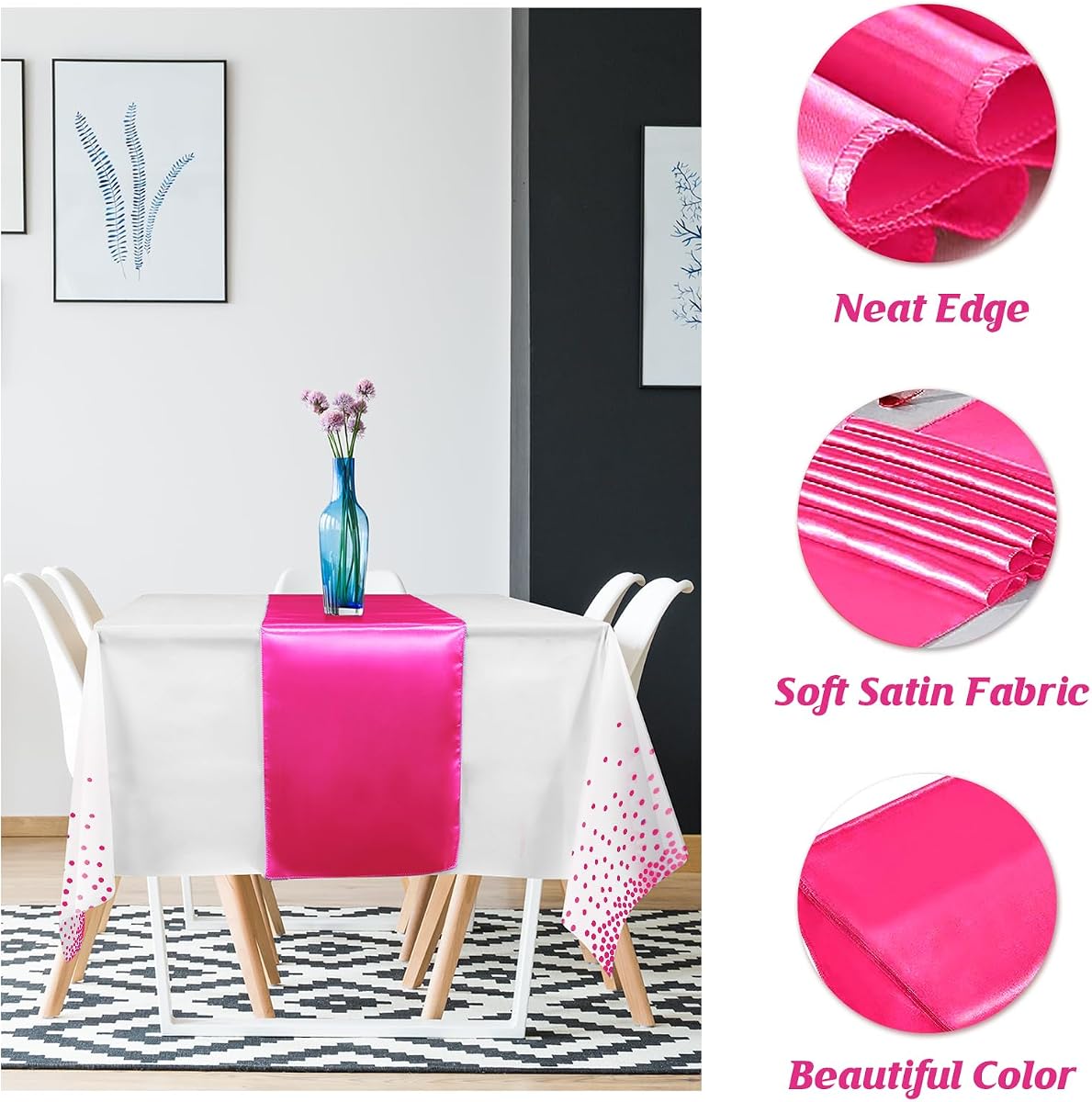 Baby Shower White and Pink Tablecloth and Runner Set, 54 x 108 inch, 8 pack view 3