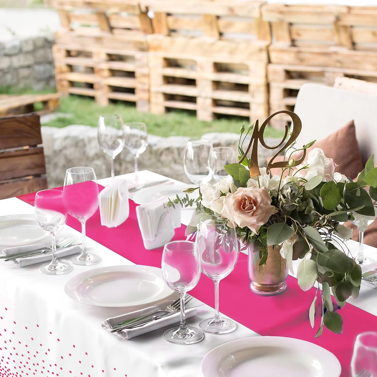 Baby Shower White and Pink Tablecloth and Runner Set, 54 x 108 inch, 8 pack view 4