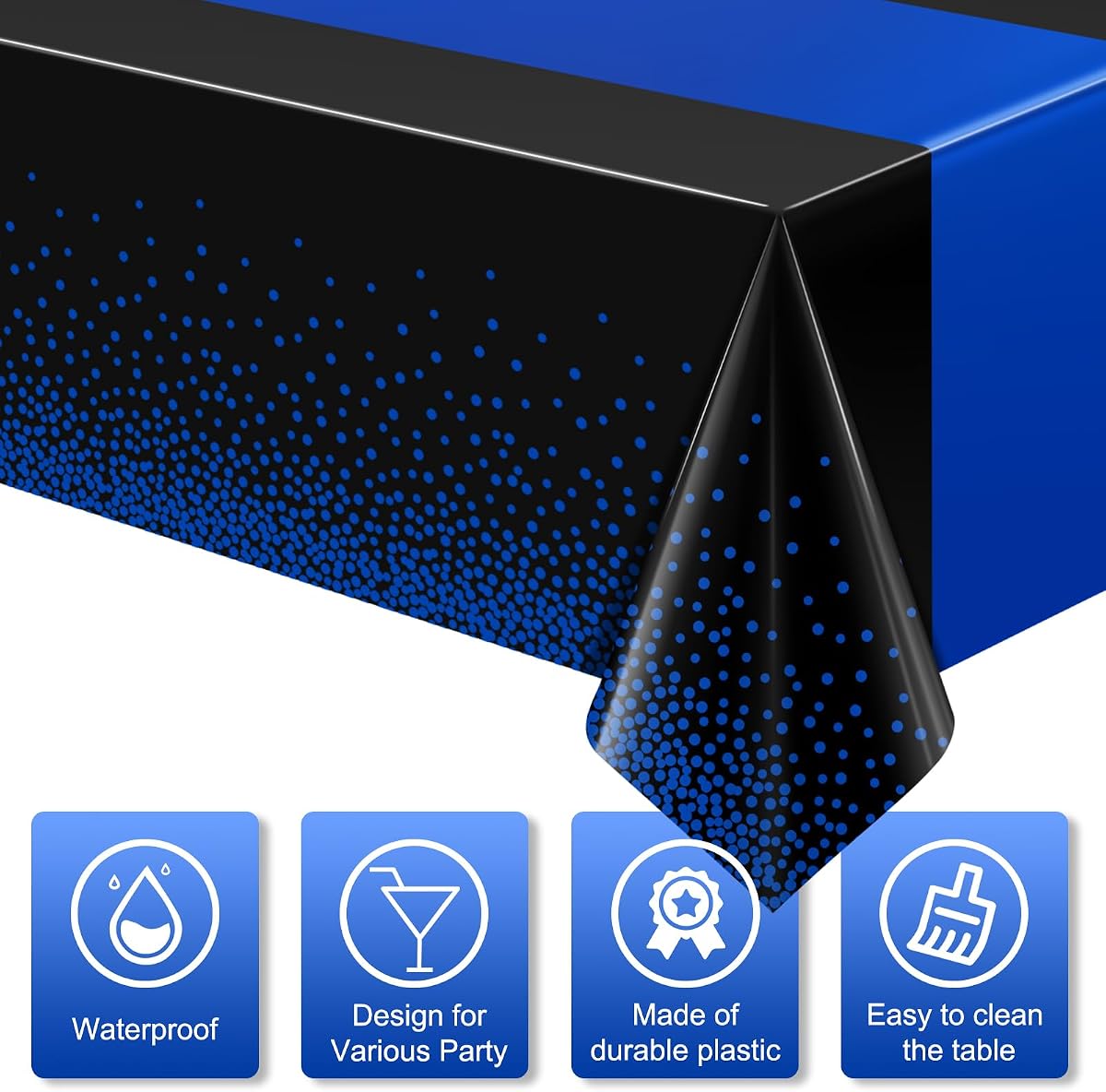 Black and Blue Rectangle Tablecloth, 54 x 108 inch, 6 pack view 3
