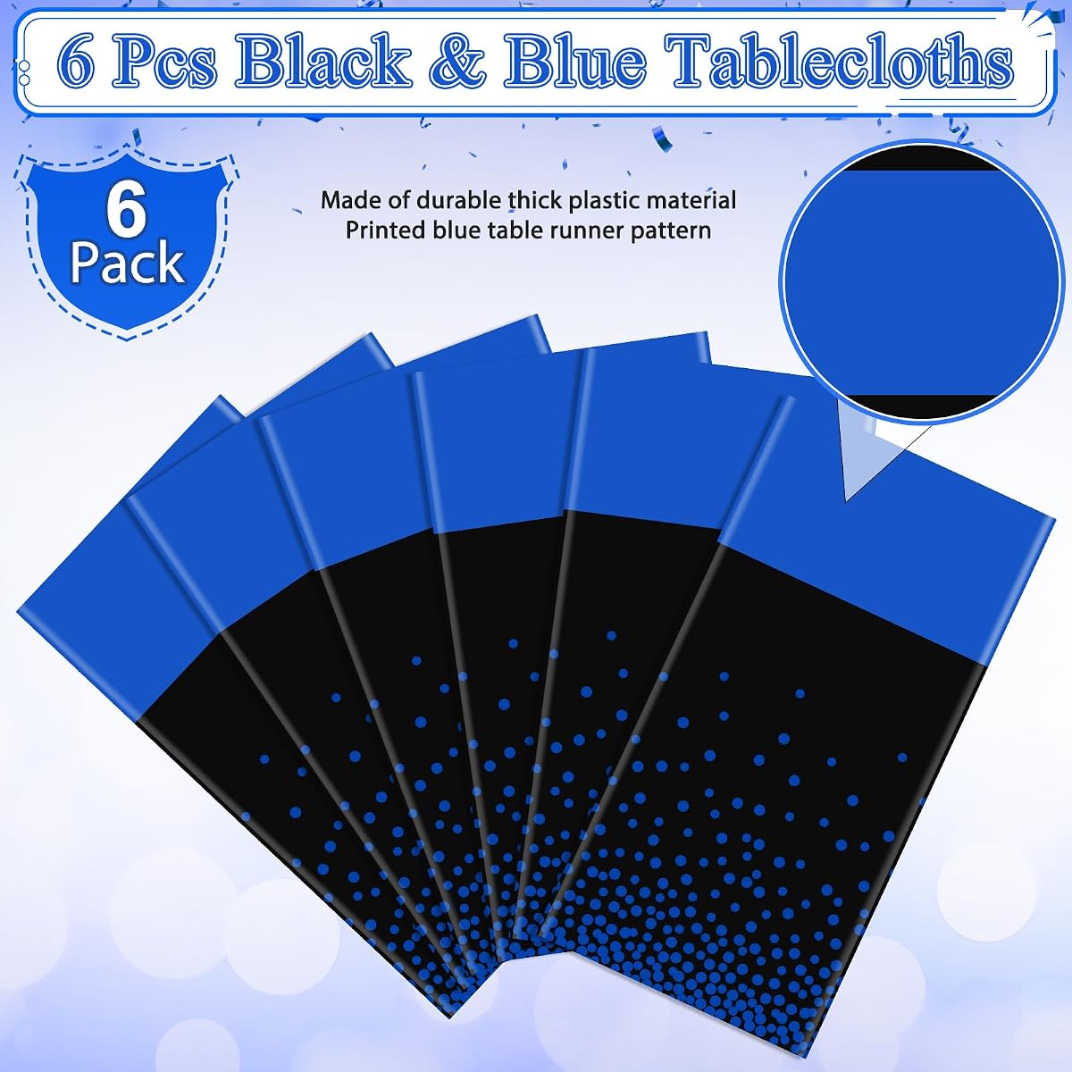 Black and Blue Rectangle Tablecloth, 54 x 108 inch, 6 pack view 4