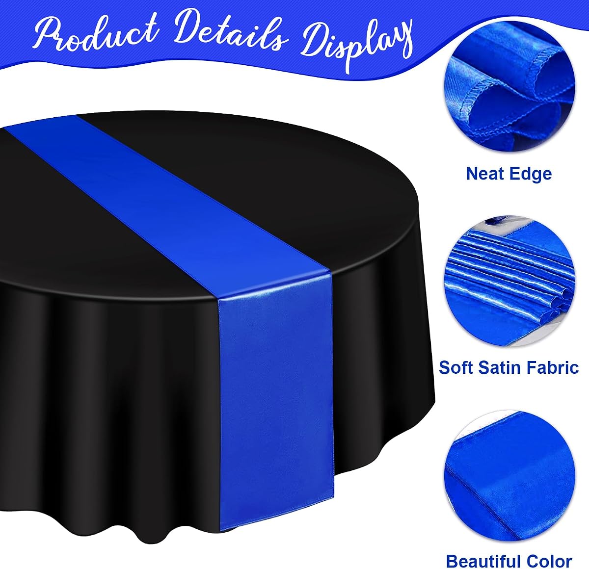 Black and Blue Round Tablecloth and Runner Set, 84 inch round, 12 pack view 3