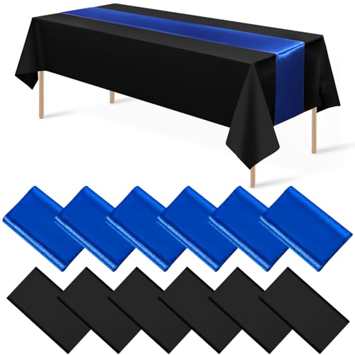 Black and Blue Tablecloth and Runner Set, 54 x 108 inch, 12 pack