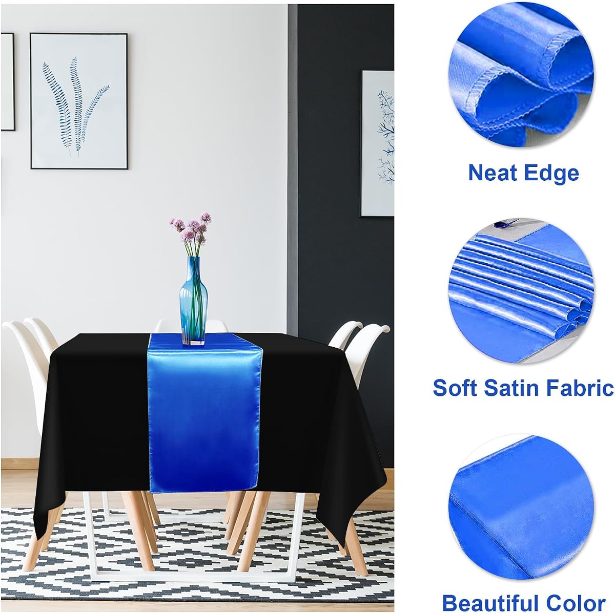 Black and Blue Tablecloth and Runner Set, 54 x 108 inch, 12 pack view 3
