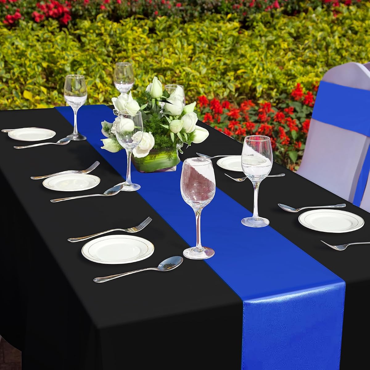Black and Blue Tablecloth and Runner Set, 54 x 108 inch, 12 pack view 4