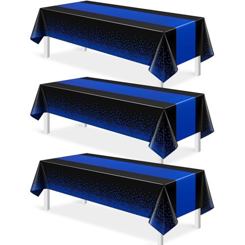 Black and Blue Tablecloth and Runner Set, 54 x 108 inch, 3 pack
