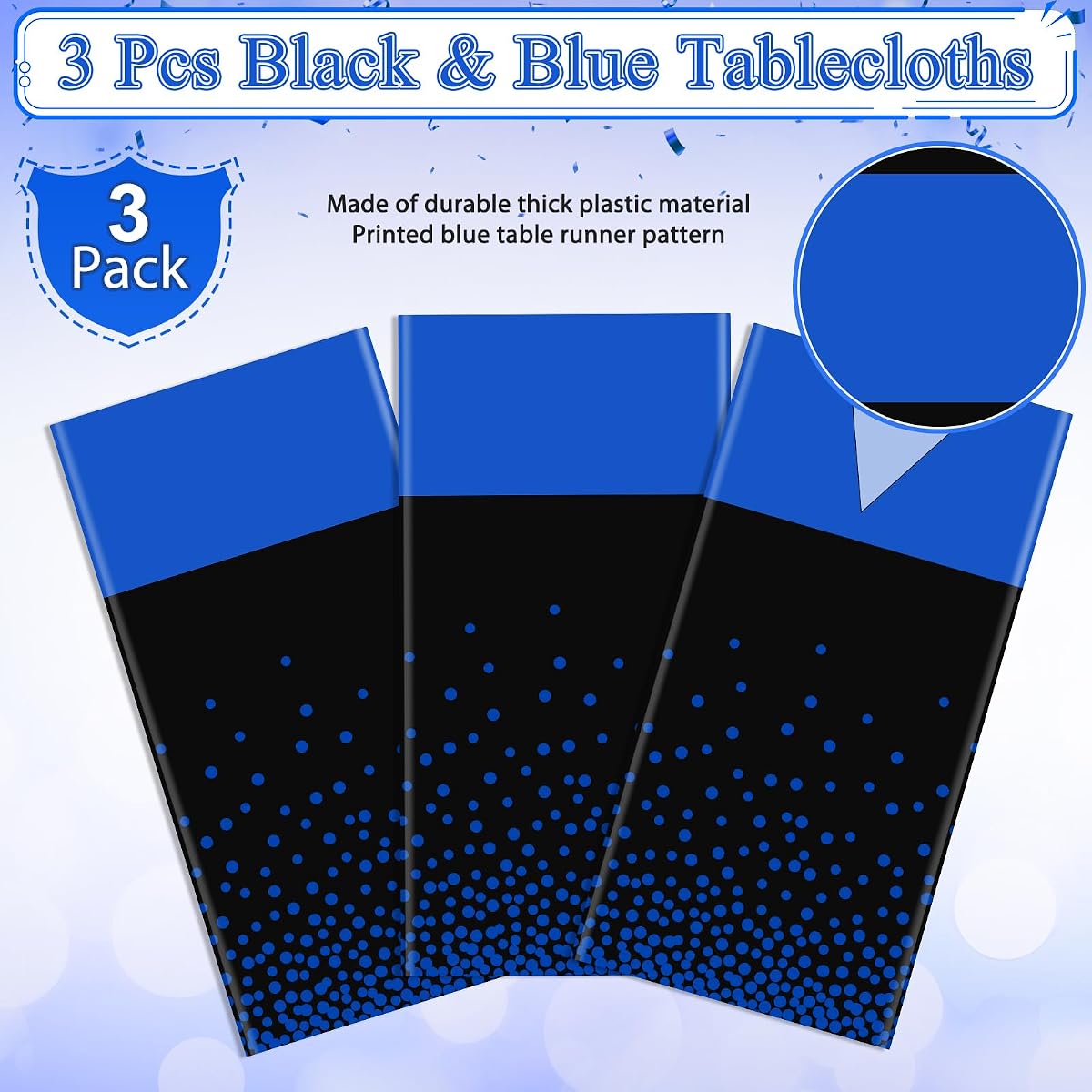 Black and Blue Tablecloth and Runner Set, 54 x 108 inch, 3 pack view 4