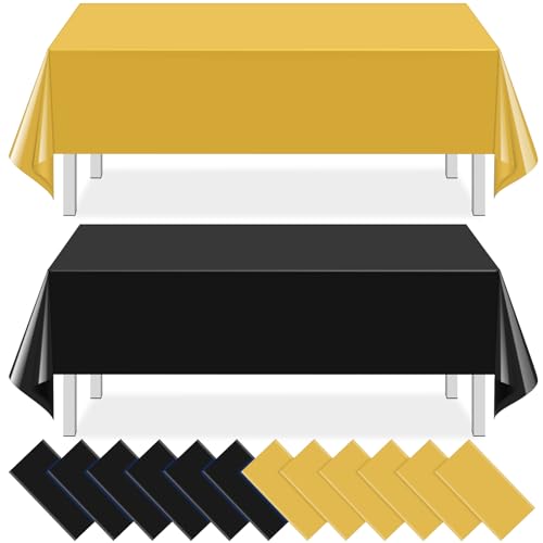 Black and Gold Rectangle Tablecloth, 54 x 108 inch, 12 pack