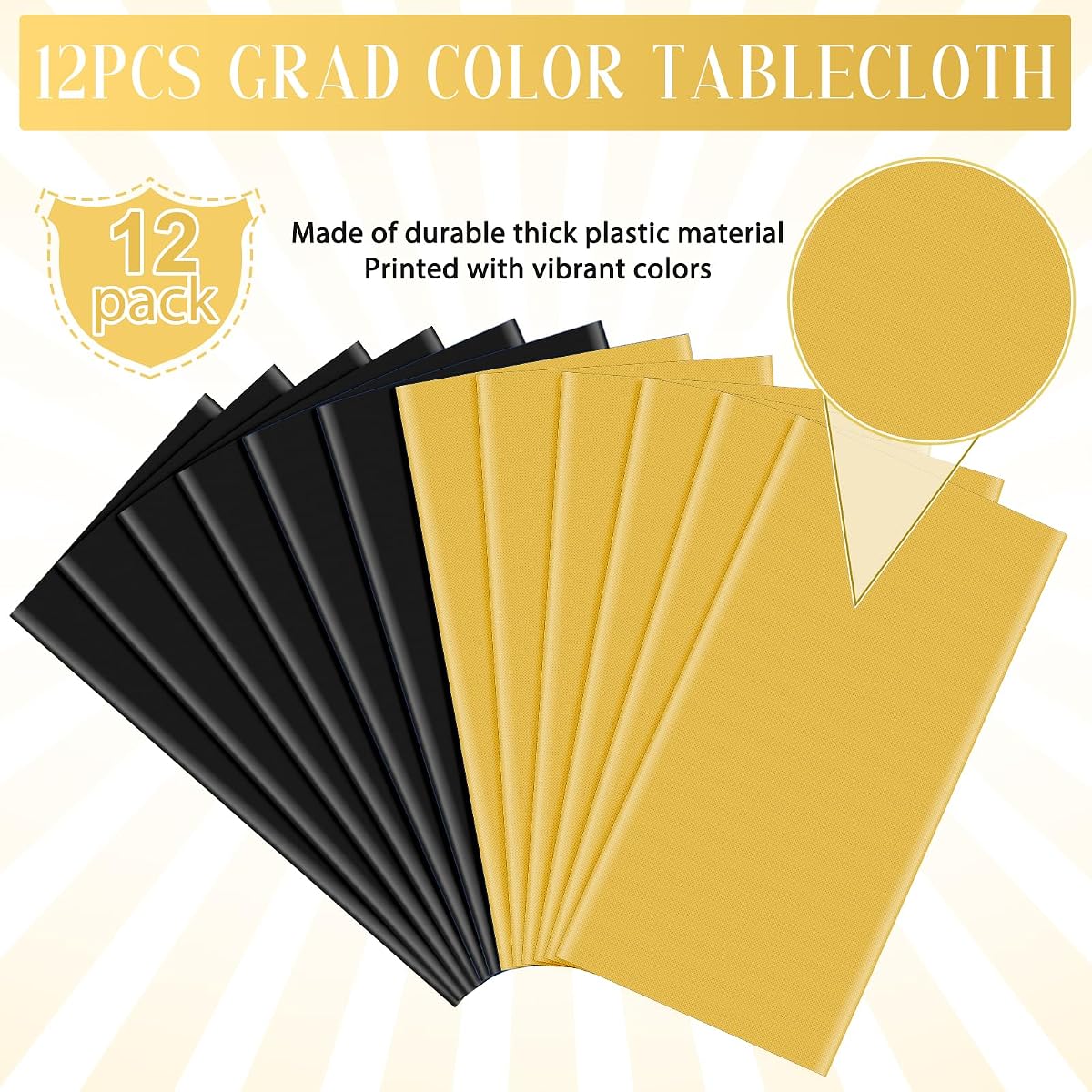 Black and Gold Rectangle Tablecloth, 54 x 108 inch, 12 pack view 4