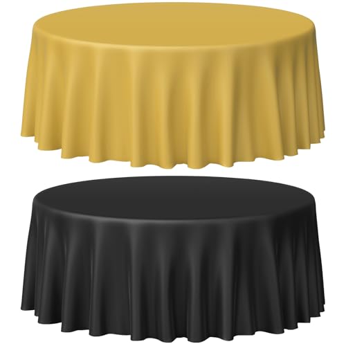 Black and Gold Round Tablecloth, 84 inch round, 12 pack