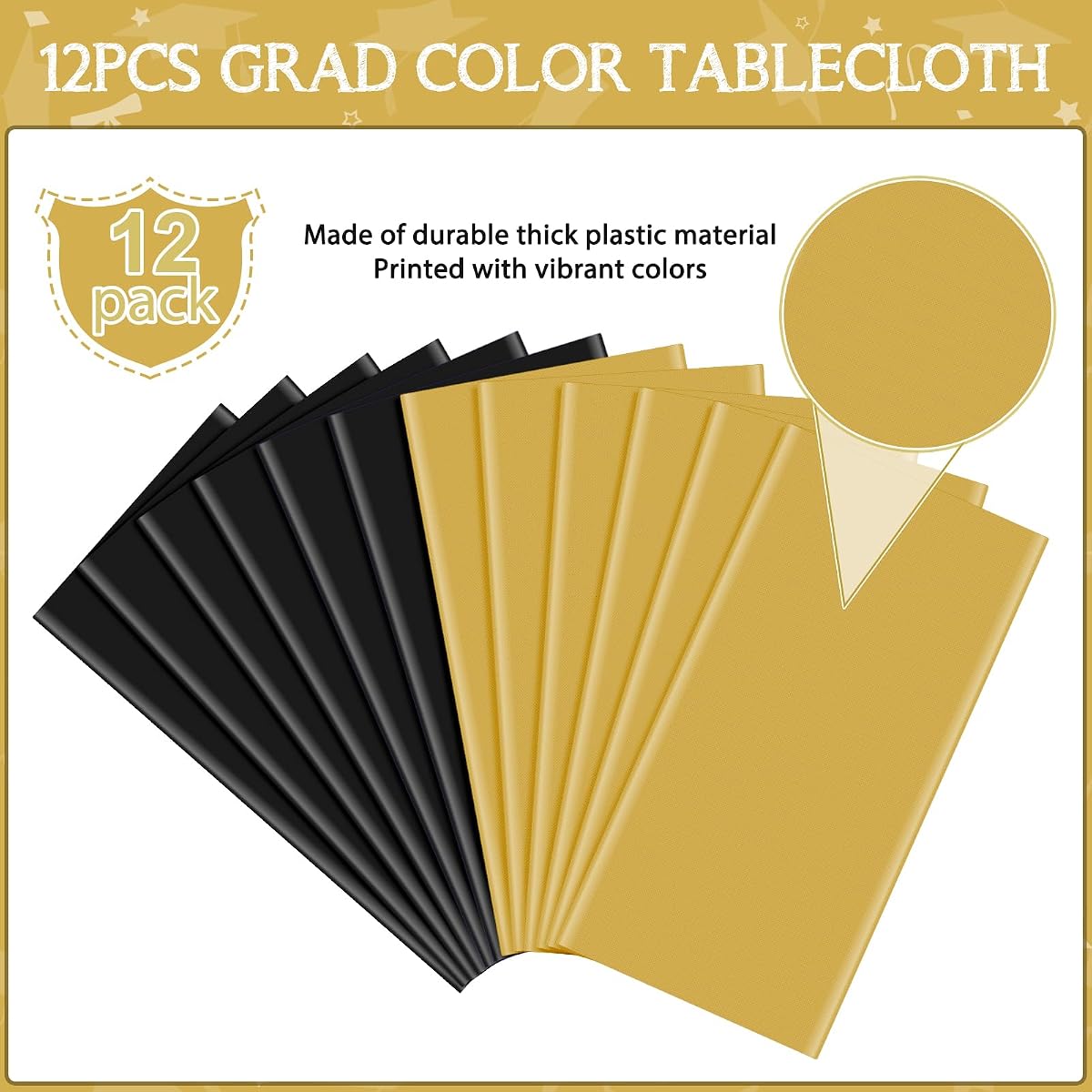 Black and Gold Round Tablecloth, 84 inch round, 12 pack view 3