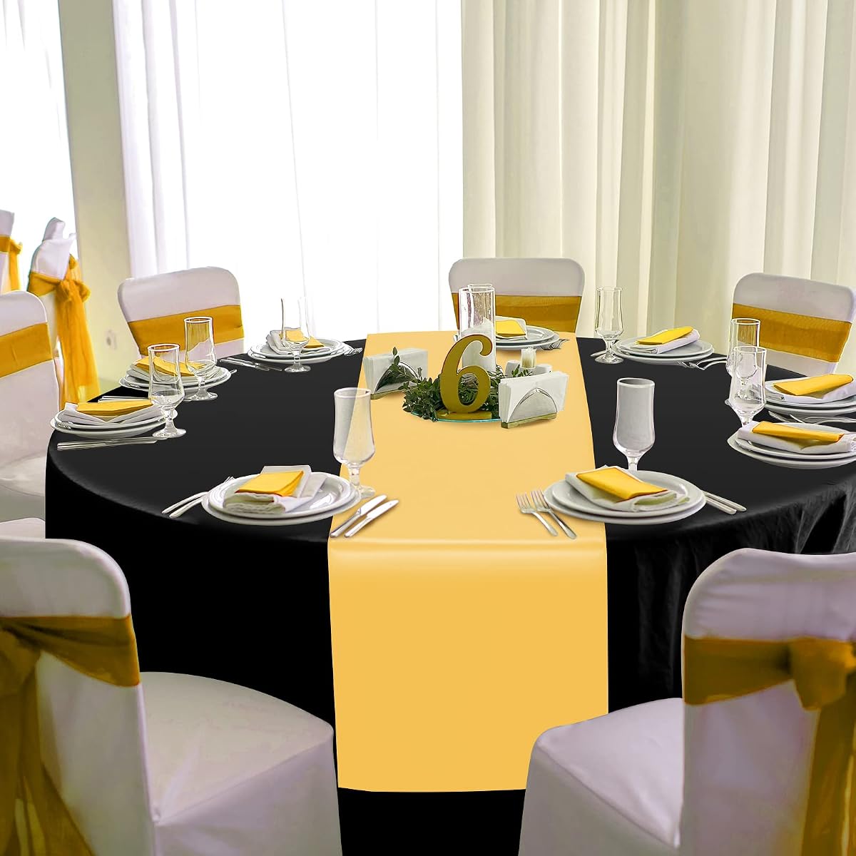 Black and Gold Round Tablecloth and Runner Set, 84 inch round, 12 pack view 4