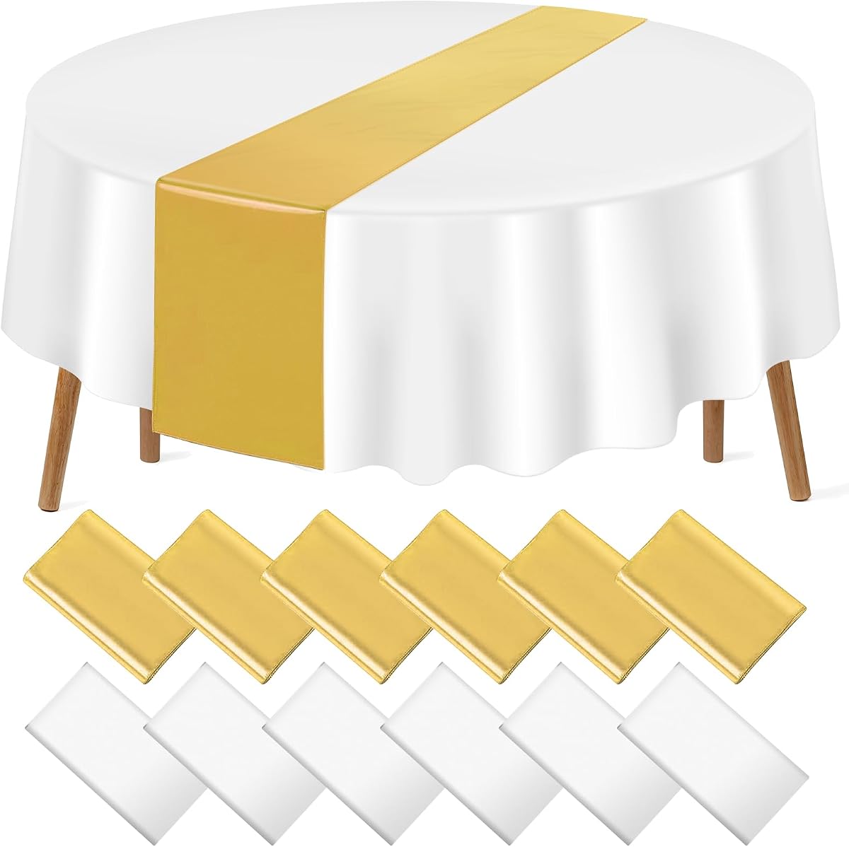 Black and Gold Round Tablecloth and Runner Set, 84 inch round, 24 pack view 3
