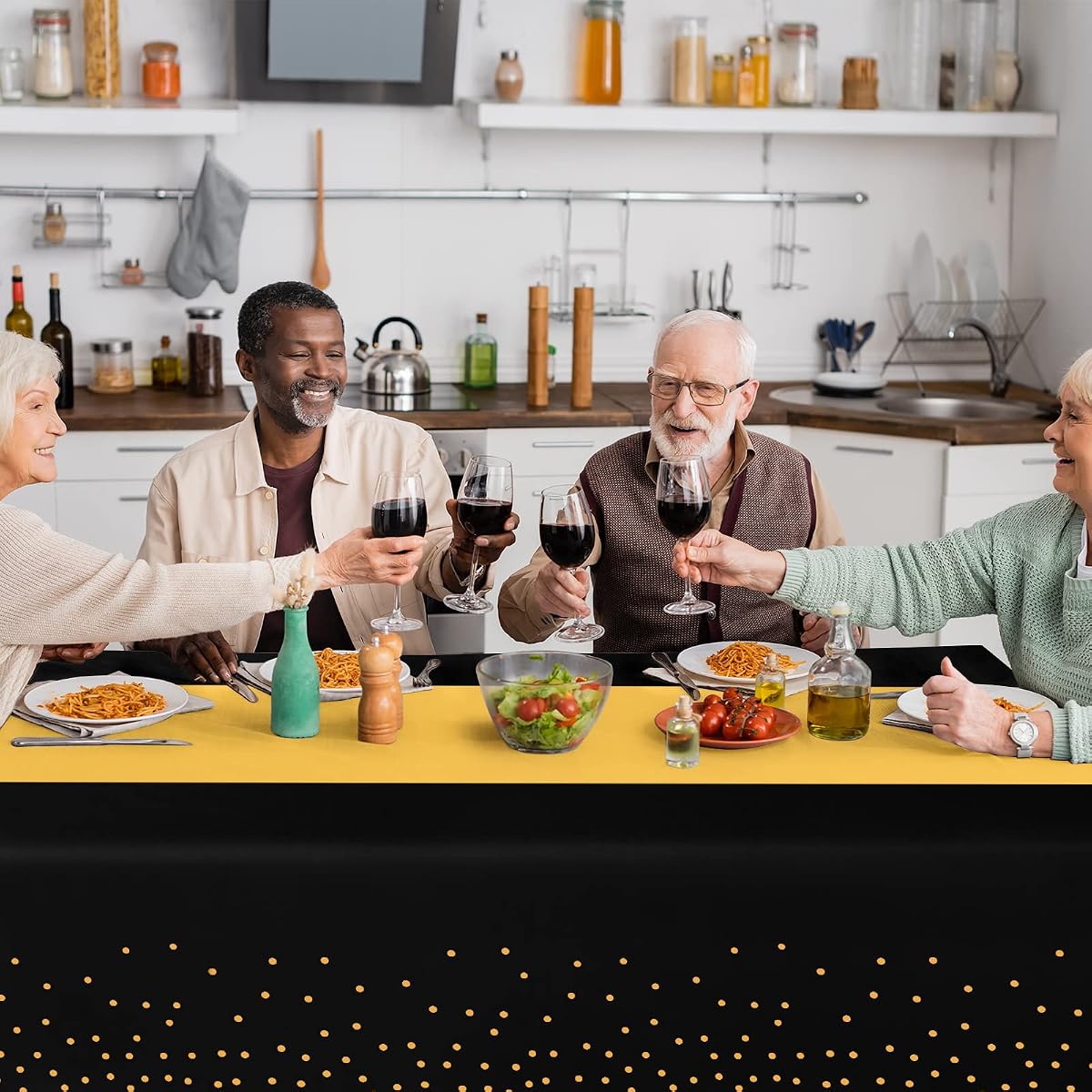 Black and Gold Tablecloth and Runner Set, 12 pack view 4