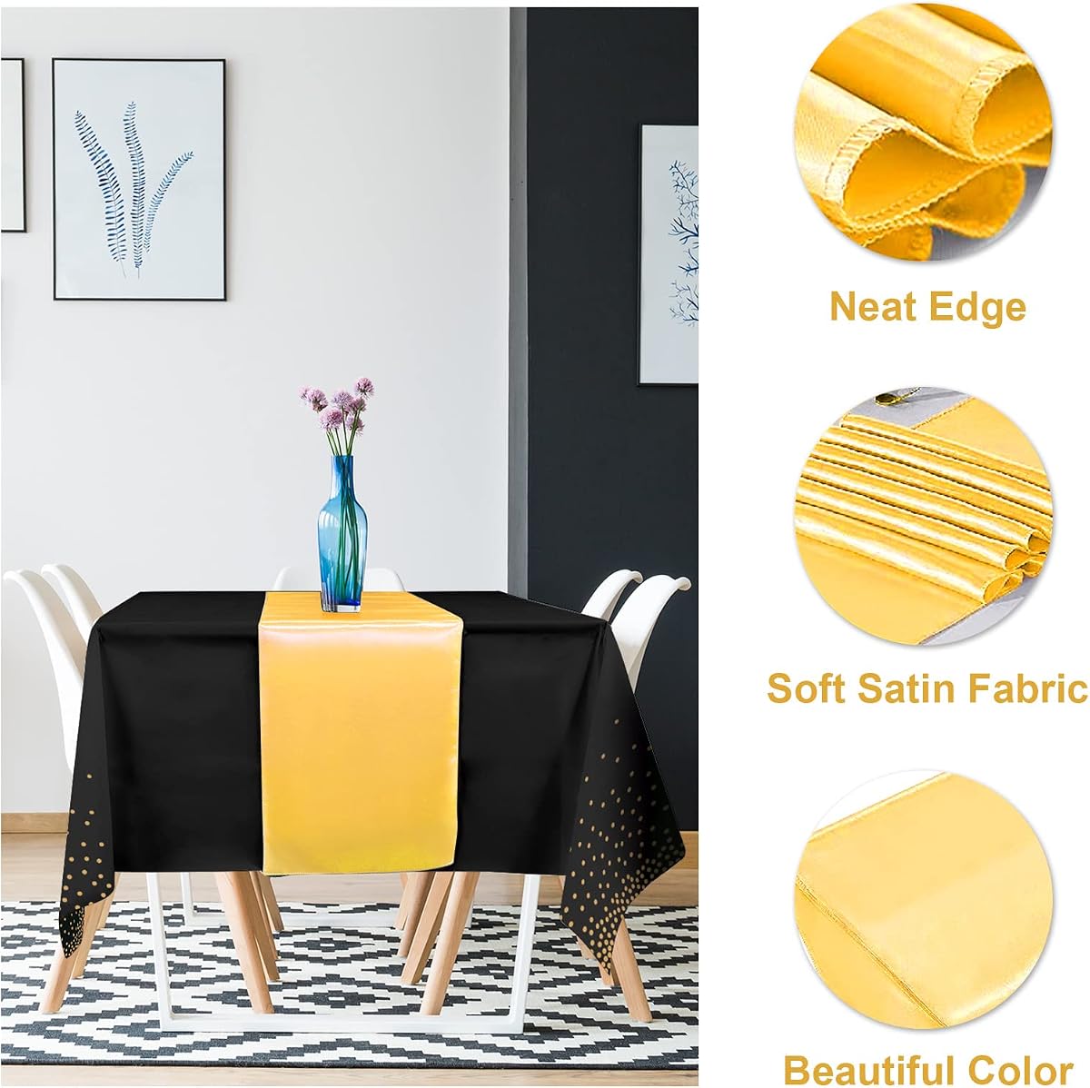 Black and Gold Tablecloth and Runner Set, 24 pack view 3