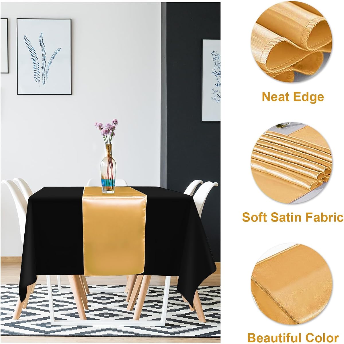 Black and Gold Tablecloth and Runner Set, 54 x 108 inch, 12 pack view 3