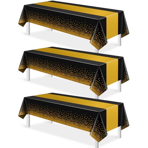Black and Gold Tablecloth and Runner Set, 54 x 108 inch, 3 pack