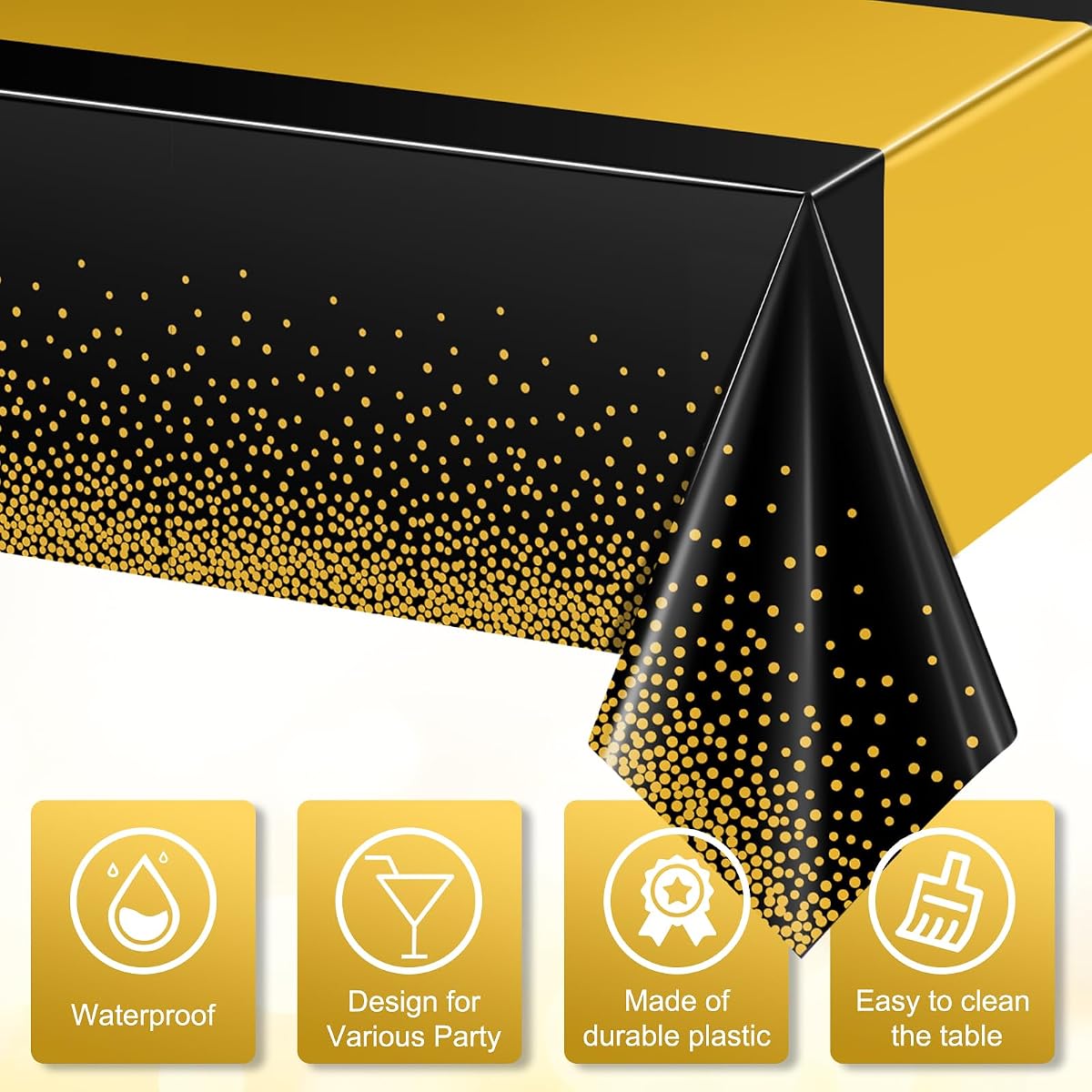 Black and Gold Tablecloth and Runner Set, 54 x 108 inch, 3 pack view 3