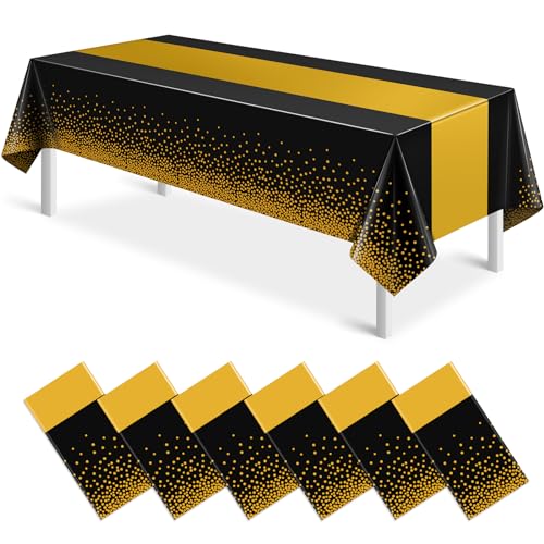 Black and Gold Tablecloth and Runner Set, 54 x 108 inch, 6 pack