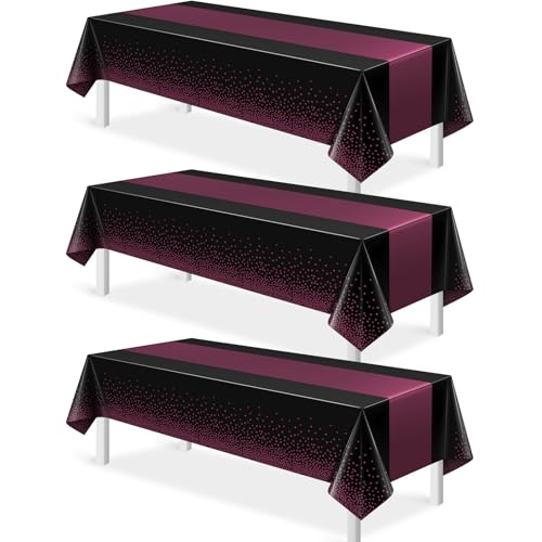 Black and Maroon Tablecloth and Runner Set Black Maroon Purple, 54 x 108 inch, 3 pack