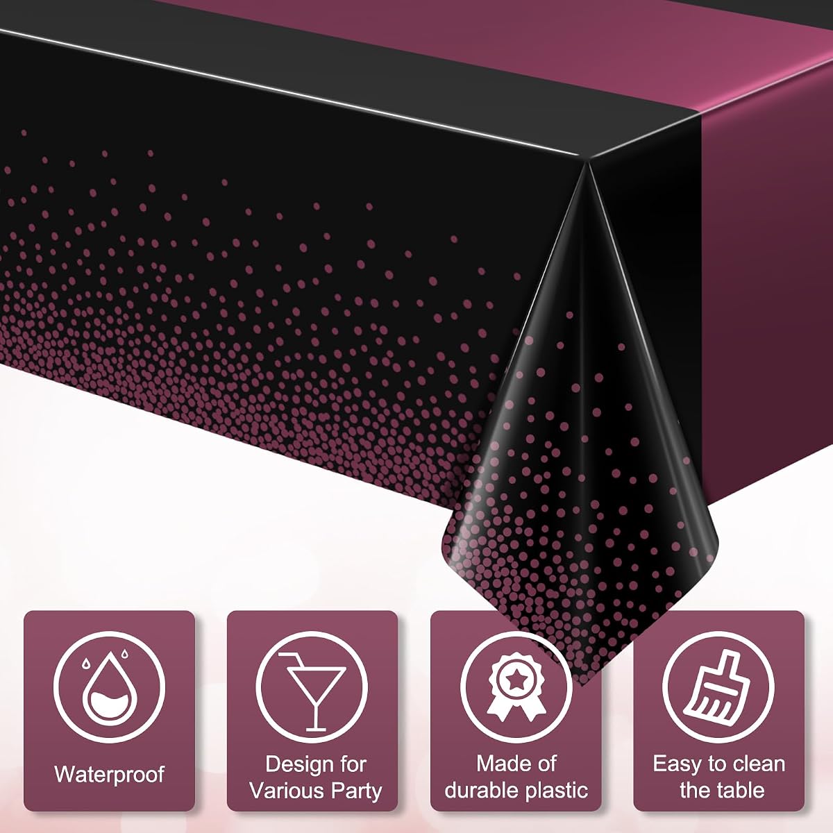 Black and Maroon Tablecloth and Runner Set Black Maroon Purple, 54 x 108 inch, 3 pack view 3