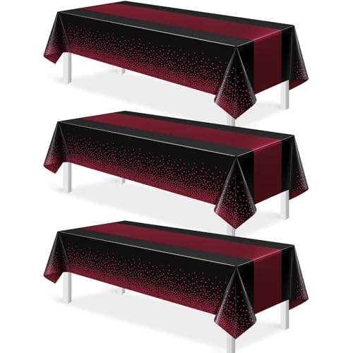 Black and Maroon Tablecloth and Runner Set Rectangle, 54 x 108 inch, 3 pack