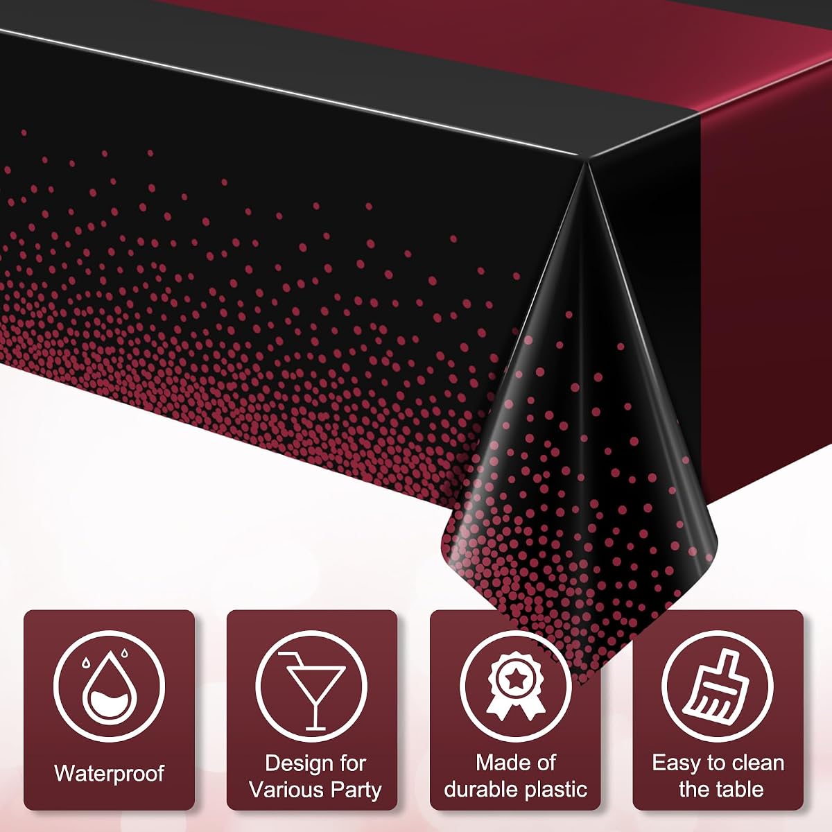 Black and Maroon Tablecloth and Runner Set Rectangle, 54 x 108 inch, 3 pack view 3