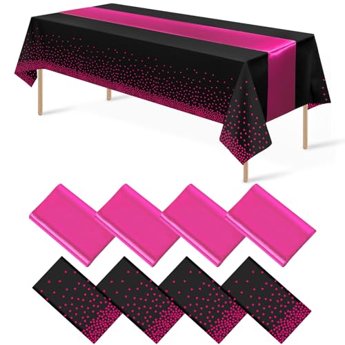 Black and Pink Tablecloth and Runner Set, 8 pack