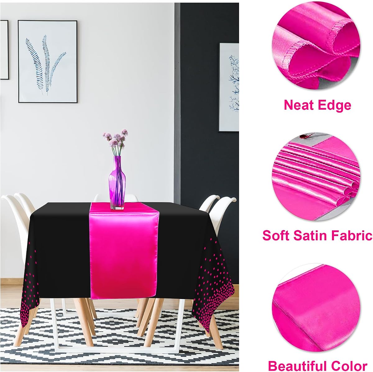 Black and Pink Tablecloth and Runner Set, 8 pack view 3