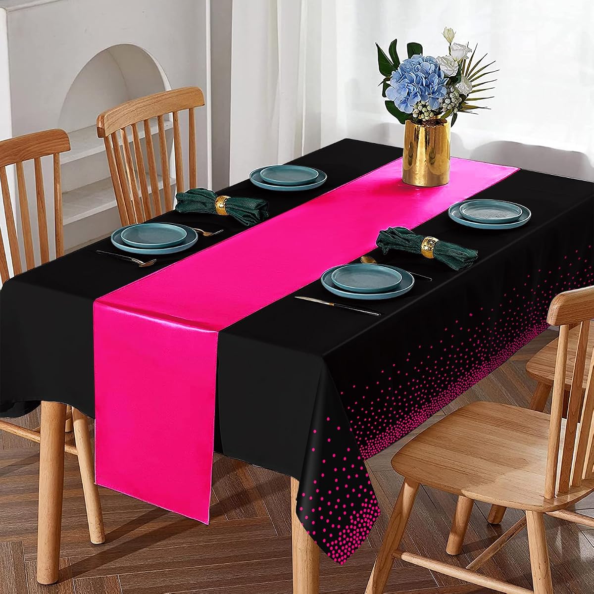 Black and Pink Tablecloth and Runner Set, 8 pack view 4