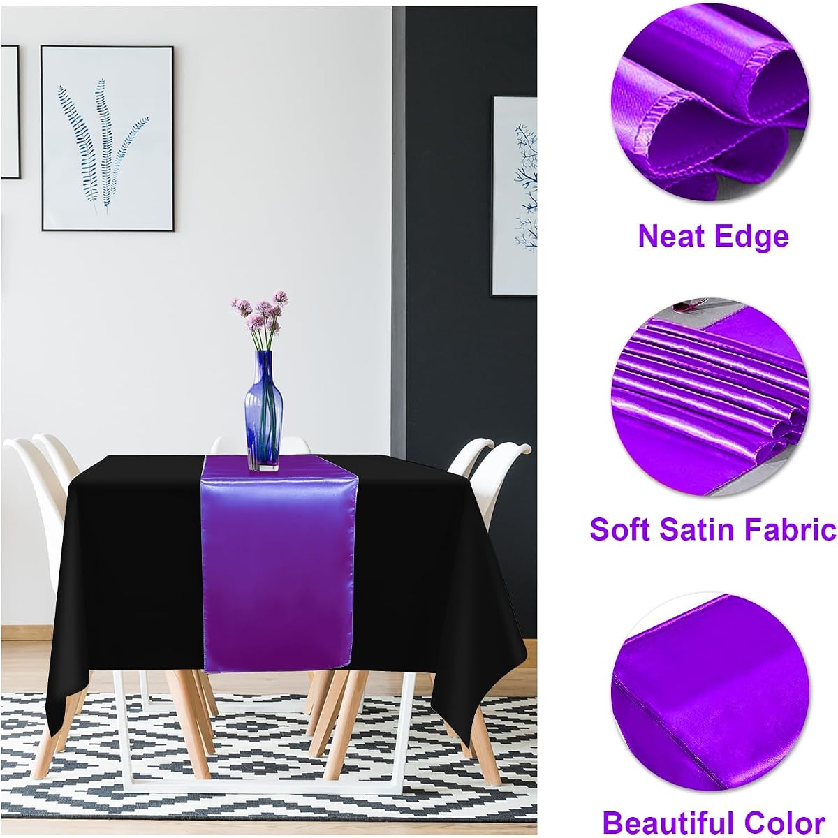Black and Purple Tablecloth and Runner Set, 54 x 108 inch, 12 pack view 3