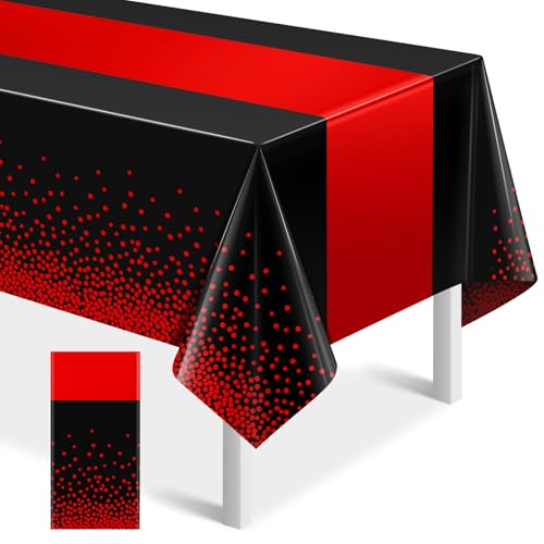 Black and Red Tablecloth and Runner Set, 54 x 108 inch, 1 pack