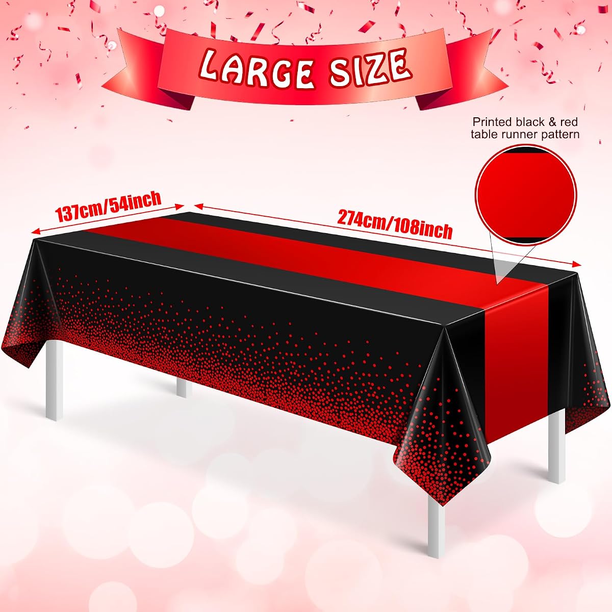 Black and Red Tablecloth and Runner Set, 54 x 108 inch, 1 pack view 2