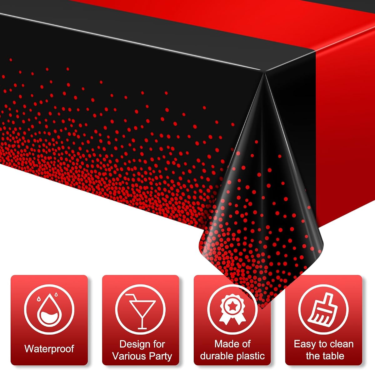 Black and Red Tablecloth and Runner Set, 54 x 108 inch, 1 pack view 3
