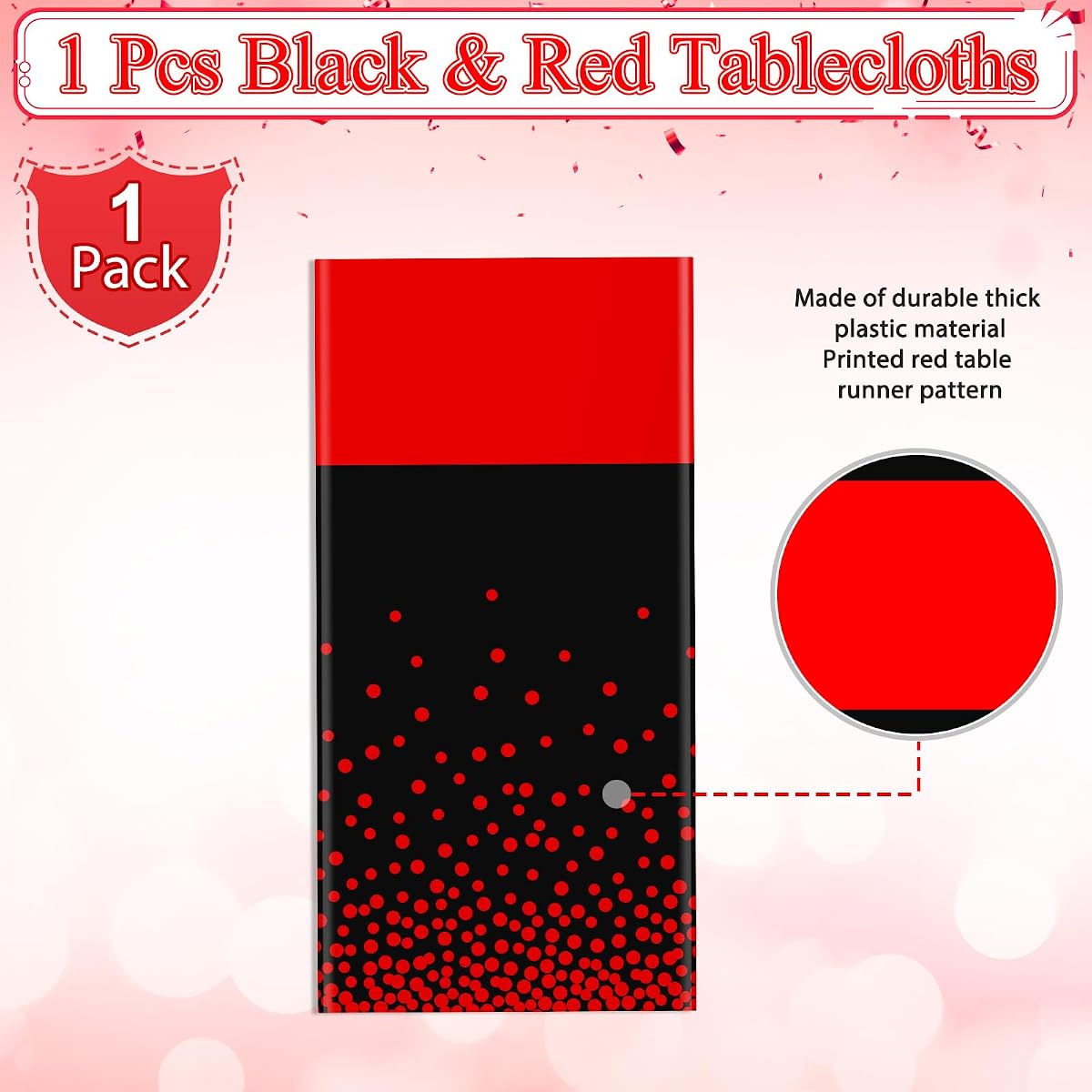 Black and Red Tablecloth and Runner Set, 54 x 108 inch, 1 pack view 4