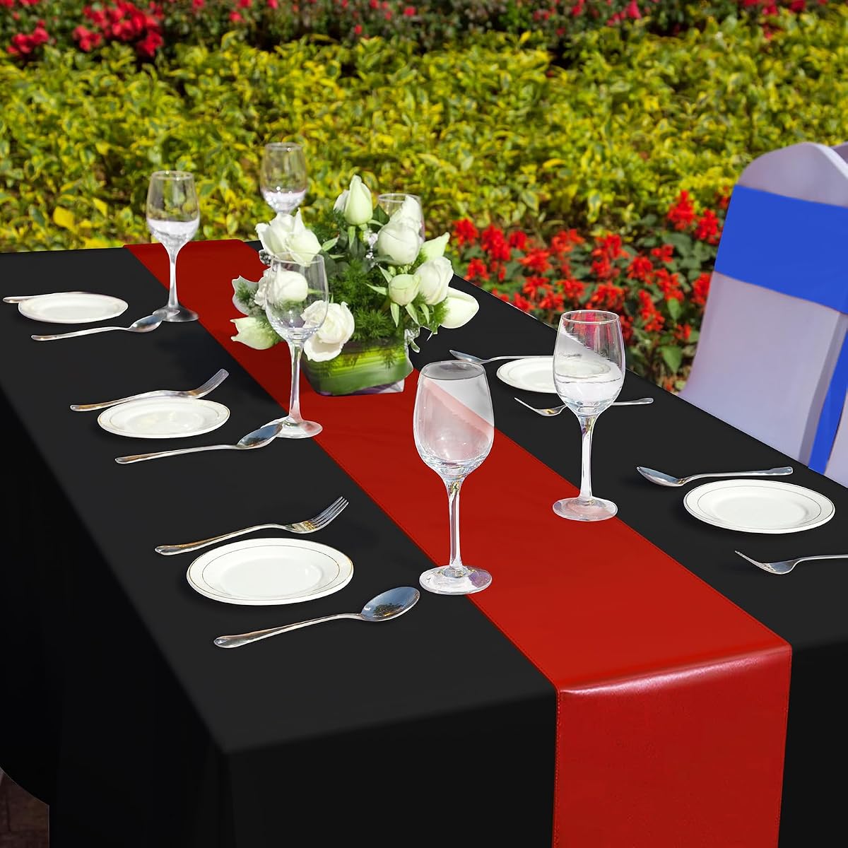 Black and Red Tablecloth and Runner Set, 54 x 108 inch, 12 pack view 4
