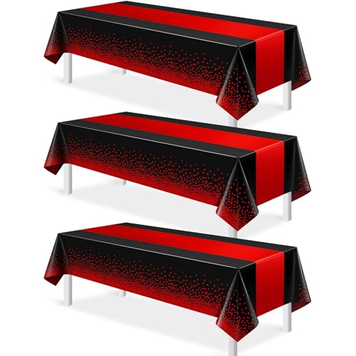 Black and Red Tablecloth and Runner Set, 54 x 108 inch, 3 pack
