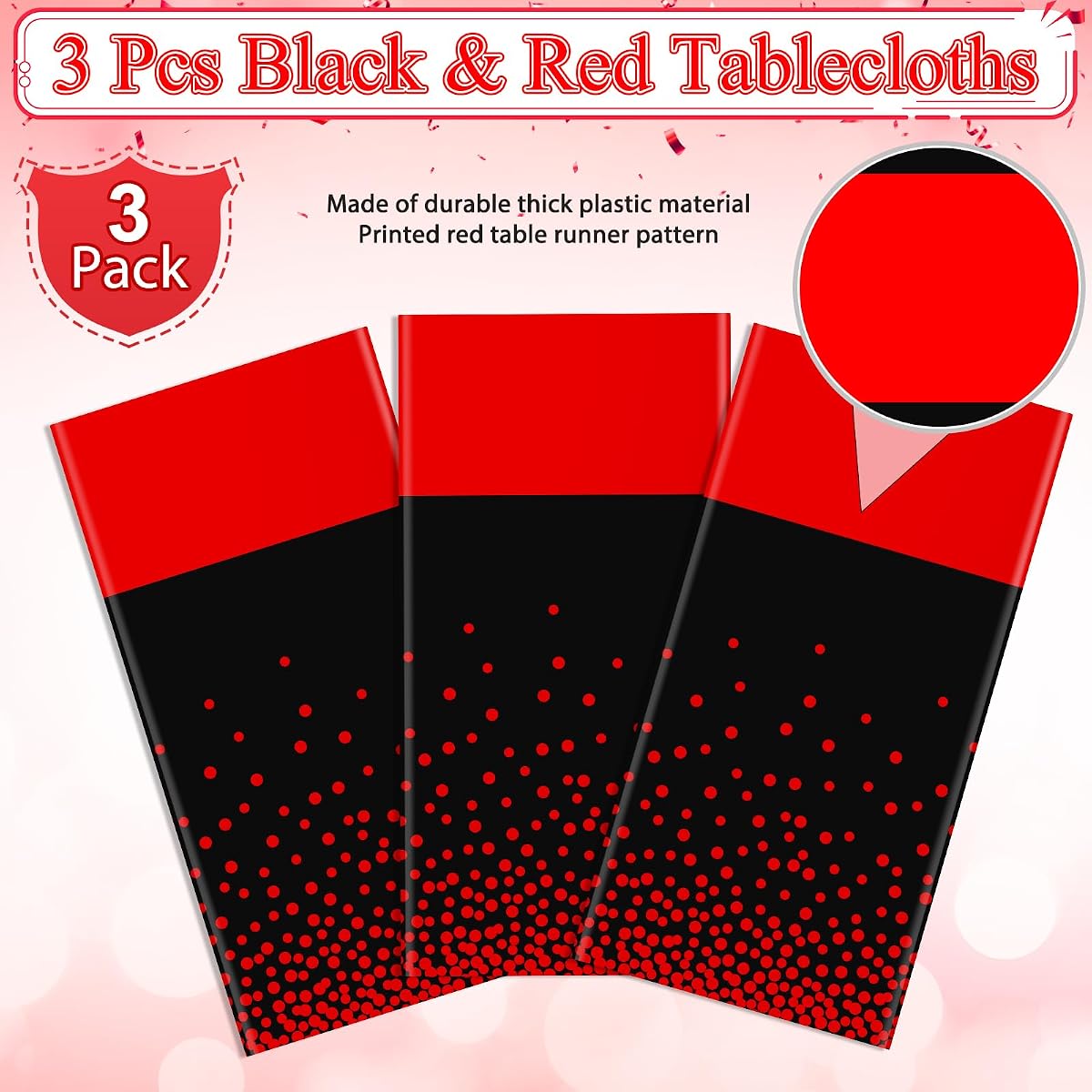 Black and Red Tablecloth and Runner Set, 54 x 108 inch, 3 pack view 4