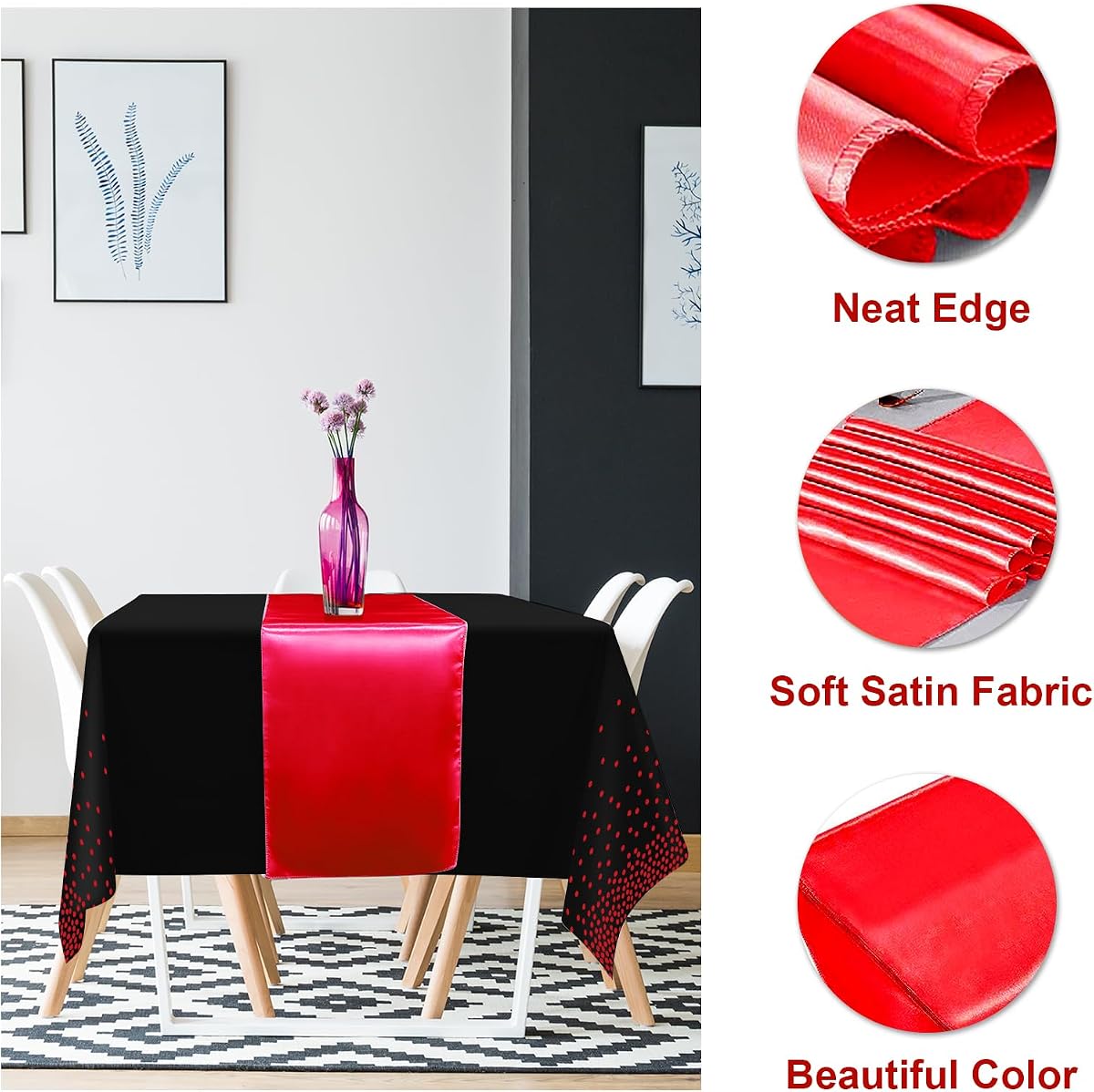 Black and Red Tablecloth and Runner Set, 8 pack view 3